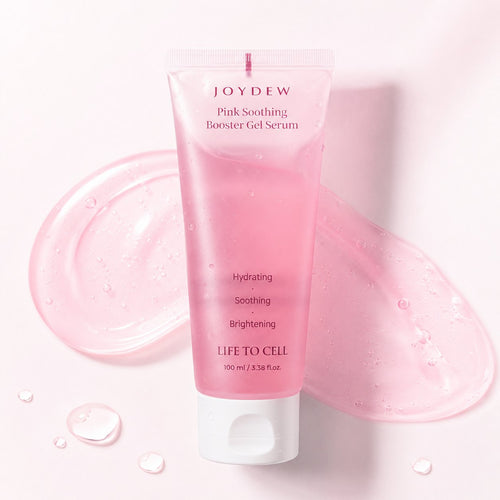 JOYDEW Pink Soothing Booster Gel Serum with the gel smeared beside it