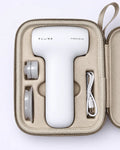 The PLUNA Travel Case open, holding the device, two tips and the USB-C cable